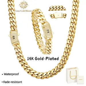 [Set] 14K Gold-Plated Cuban Miami Style Necklace and Bracelet Set Waterproof and rust-resistant with an “S” logo clasp The perfect gift for any occasion. Waterproof, rust-resistant, and hypoallergenic—the ideal present for your loved one.