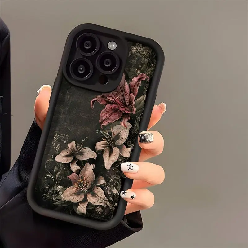 Decadent Lily Pattern Phone Cases Suitable for IPhone17,16, 15, 14, 13, 12, 11,pro Promax Plus Air  for men and women Plus TPU Shockproof and Stain-Resistant Protective Soft Case