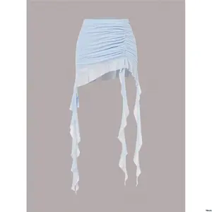 SweetinaSpringRuchedRuffleTrimRuffleHemMeshBlackSkirt