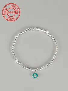 S925 Sterling Silver Cute Donut Design Beaded Bracelet with Pendant, Fashionable Jewelry for Women & Girls, Trendy All-match & Exquisite Jewelry for Birthday Gift