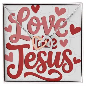 Elegant Love like Jesus Interlocking Hearts Necklace with CZ Crystals in Rose Gold Finish Adjustable 18-22 Inch Length Perfect Gift for Anniversaries and Birthdays