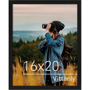 16x20 Black Poster Frame, Displays 11x14 Picture with Mat or 16x20 Poster without Mat, PVC Material with Plexiglass, Horizontal or Vertical Hanging, Ideal for Present, Single Pack