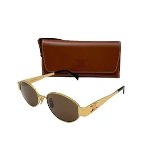 Pre-owned Celine Triomphe Metal 01 Sunglasses in Metal Gold / Brown CEG05