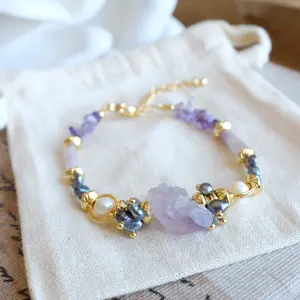 Amethyst Crytal Pearl Bracelet with Gold-filled beads Tarnish resistant extenders - Minimalistic All-Occasion Design for Girls and Women Energy Stone Birthstone healing crystal handmade crystal