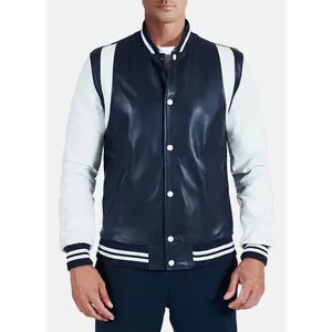 Mens Dark Blue and White Varsity Jacket