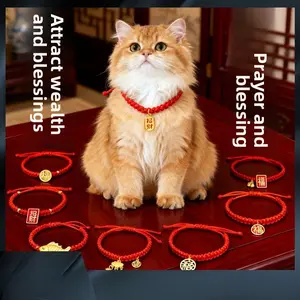 Pet Collar Necklace Long Life Lock Lucky Adjustable Cat Dog Necklace Pendant Handwoven Cat Necklace