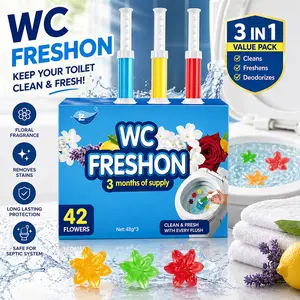 Automatic Toilet Gel Stamp Cleaner – 42 Flowers Toilet Bowl Cleaning Gel Deodorizer, Long-Lasting Bathroom Freshener Summervibes, Toilet Gel Stamps Cleaning Supplies（Random colors）