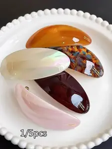 1pc/5pcs Elegant French Vintage Oval Ponytail Clip Barrettes, High-End Floral Texture, Simple Back Hair Accessory for Outdoor Spring Photography