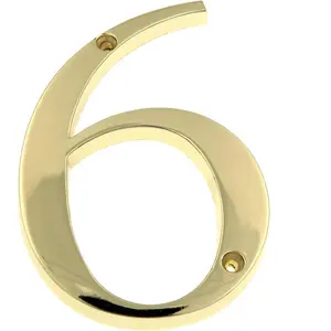 5" Polished Brass House Address Number #6, Flush Mount