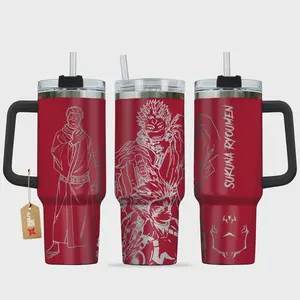 [Sip40 Otaku] Jujutsu Kaisen Ryomen Sukuna 40oz Tumbler With Handle Stainless Steel Tumbler, King of Curses Anime Travel Mug, Cursed Power Aesthetic Cup, Double Wall Insulated Iced Coffee Tumbler, Gift for Anime & Manga Fans
