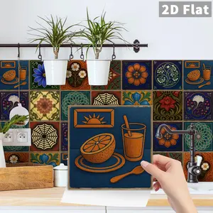 24-Piece Peel & Stick Removable Wallpaper, Victorian Floral Geometric Kitchen Backsplash, Tile Surface Bathroom Decor, Easy Installation