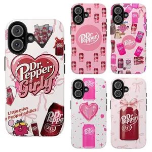 Trendy Dr Pepper Soda Drink Logo Fashion Aesthetic Heavy Duty Tough Phone Case Shockproof Drop Protection Durable Hard Cover Cute Gift for iPhone 11 12 13 14 15 16 17 Pro Max Plus