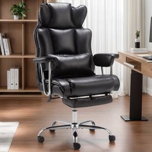 【Summervibes】Ergonomic Office Chair 400LBS Big and Tall Comfortable Executive Chair with Footrest Leather Home Office Chair with Armrests High Back Executive Chair with Lumbar Support