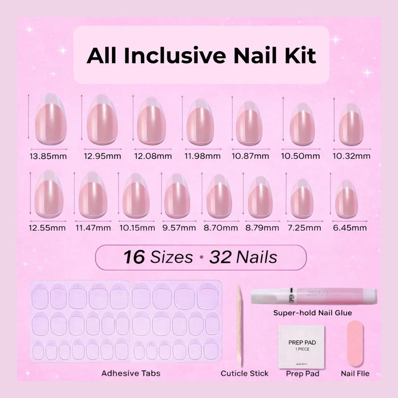 RPNZL Press On Nail Kits - UV Finish Nails, 3 Weeks of Wear | 32 Nails, 16 Sizes Kit with Glue and Adhesive Tabs I Female Founded