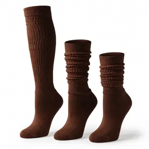 AWS/American Made Slouch Socks for Women 3 Pairs Cotton Scrunch Socks Extra Long 21 In Retro Socks Made in USA (Brown)