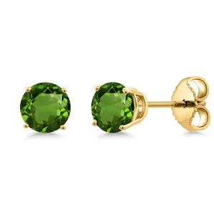 1.00 Ct Round 5mm Green Chrome Diopside 18K Yellow Gold Plated Silver Stud Earrings