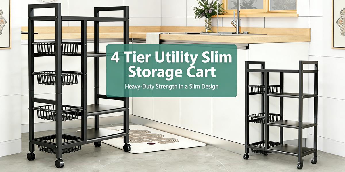 [Multi-Purpose] Metal Rolling Kitchen Storage Rack with Open Baskets – Black 3-Tier / 4-Tier Wheeled Organizer Cart, Multifunctional Floor Storage Stand, Efficient Space-Saving Kitchen Organizer and Storage Rack