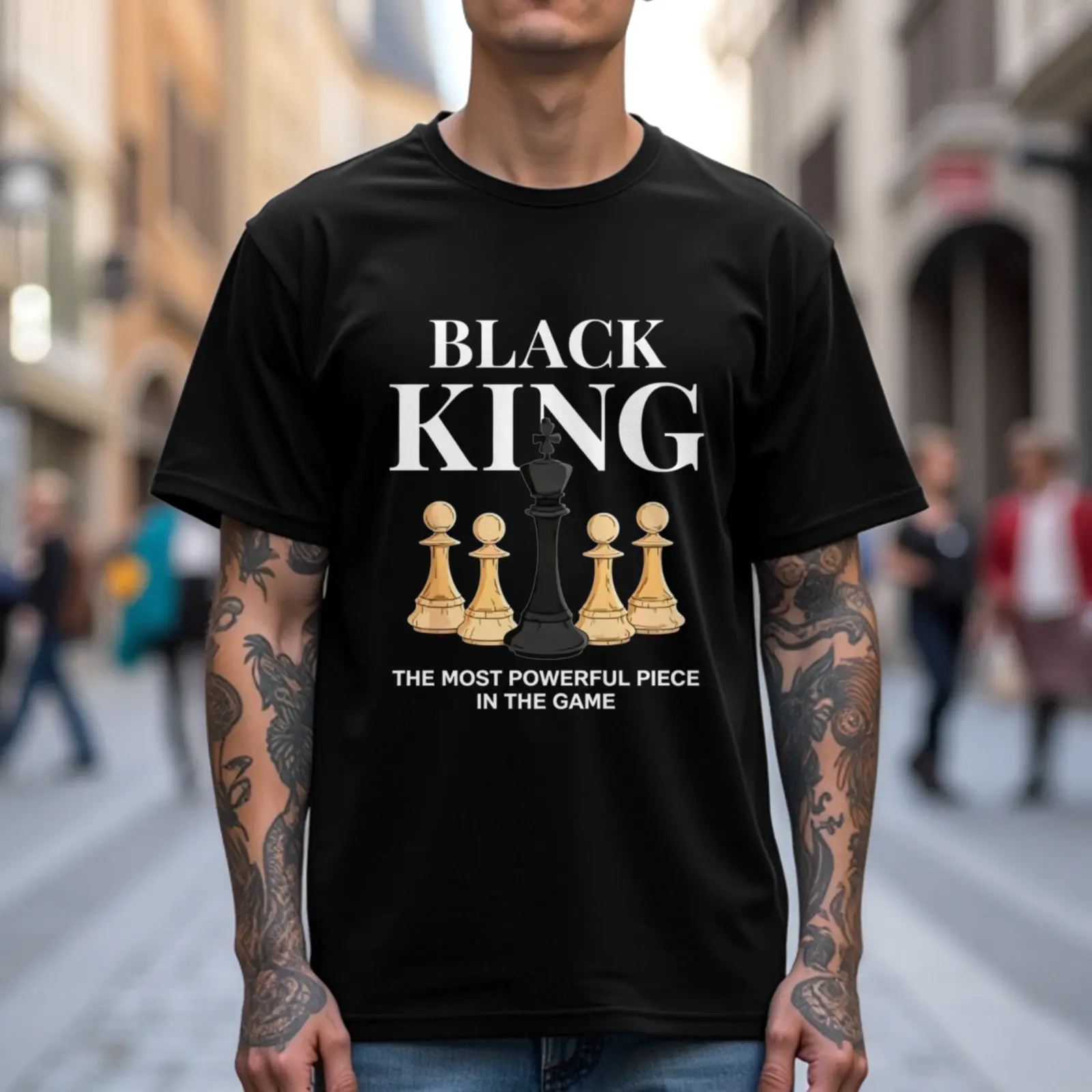 100% Cotton Black King The Most Powerful Piece In The Game Chess T-Shirt