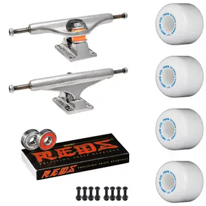 Independent Skateboard Package - 169 (9.12") Trucks, Powell Peralta Mini-Cubic White Wheels, Bones Reds
