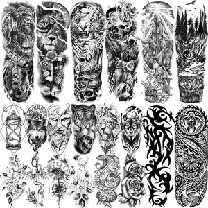 20 Large Temporary Tattoo Stickers for Men & Women, Waterproof Fake Tattoos with Tiger Snake Leopard Lion Skull Designs, Arm Sleeve Style