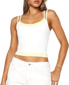 Women Double Layered Tank Tops Spaghetti Strap Yoga Workout Tops Camis Casual Going Out Cropped Top