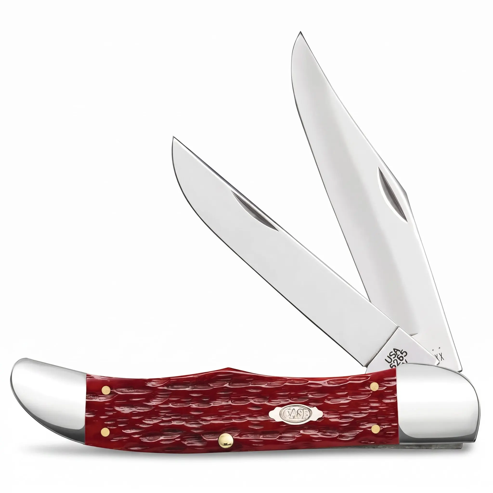Case Peach Seed Jig Dark Red Bone Folding Hunter with Sheath