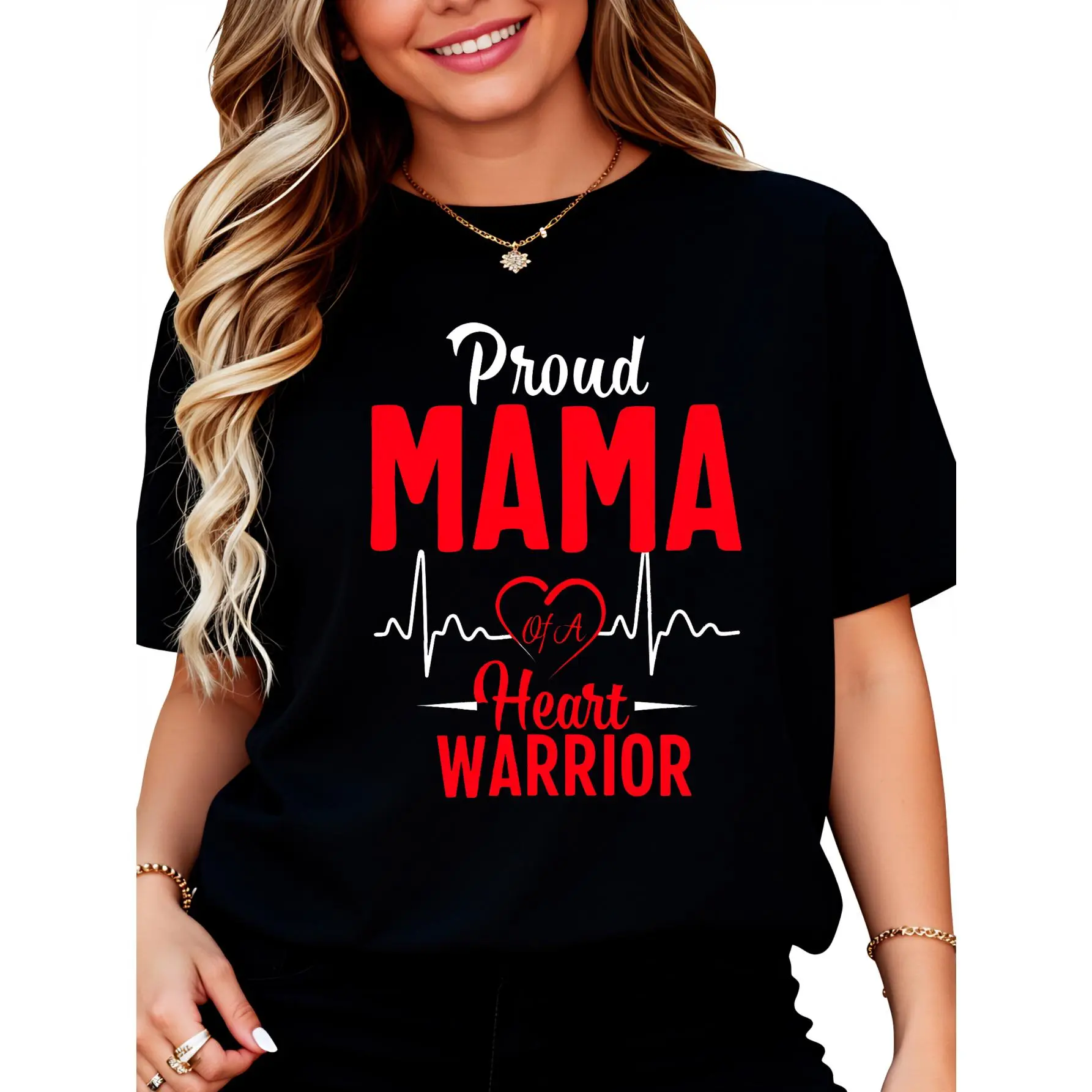 100% Cotton Unisex Proud MAMA of a Heart Warrior CHD Awareness shirt gift T-Shirt Graphic Printed Vintage Casual Tshirt