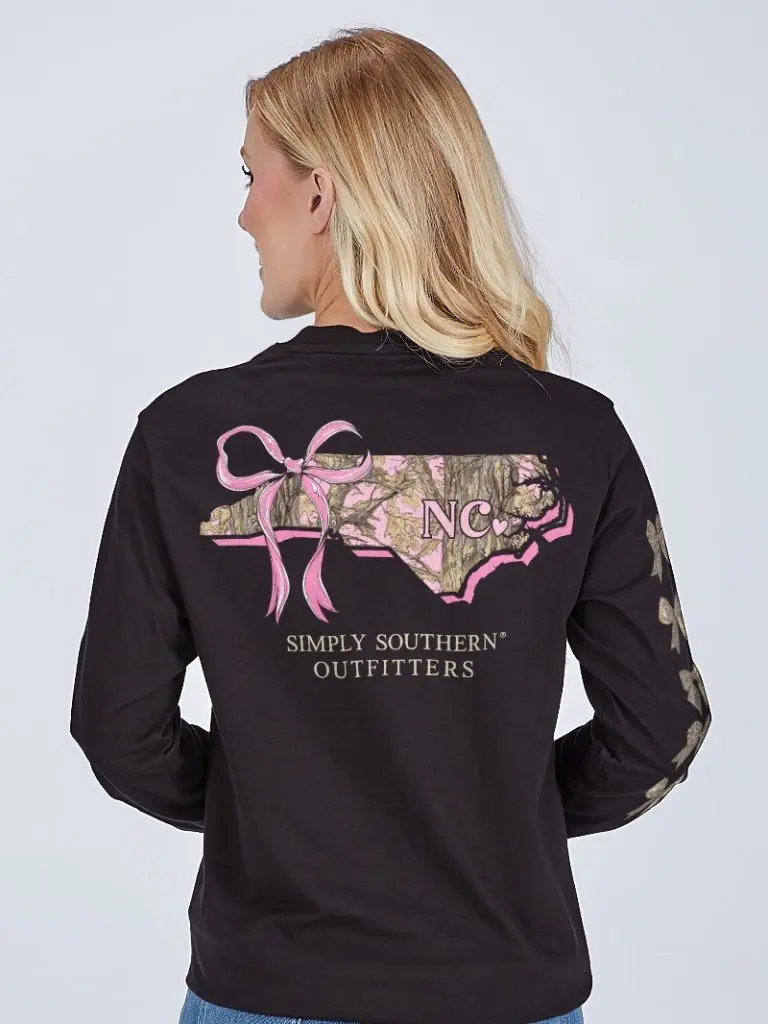 Simply Southern North Carolina Camo Bow Long Sleeve T-Shirt