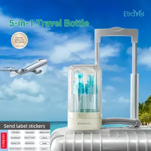 Etravel 5-in-1 Travel Dispenser Bottle Portable Compact Toiletry Container Shampoo Lotion Storage Easy Press Smooth Flow Refillable Leak Proof Cosmetic Bottle