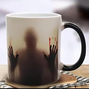 Color Changing Ceramic Coffee Mug, 1 Count Ghost Pattern Heat Sensitive Mug, Funny Art Zombie Ceramic Mug, Novelty Gifts for Halloween Christmas Birthday, Drinkware