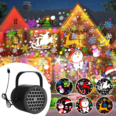 Joytutus 16-Pattern LED Christmas Projector Light, USB-Powered Snowflake Lamp for Car and Home Decor, Easy-to-Use Versatile Light to Decorate for Christmas, Boost Party Atmosphere