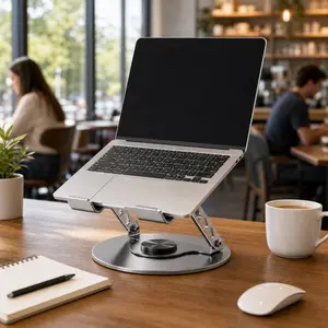Adjustable Laptop Stand for Desk, 360 Degree Swivel Foldable Metal Laptop Holder, Ergonomic Computer Riser with Open Cooling Design, Stable Heavy Duty Notebook Stand for MacBook, Perfect for Home Office,Gaming Setup,College Dorm and Productivity Workspace