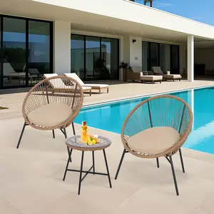 Modern 3 Piece Acapulco Patio Bar Table Set – All-Weather PE Rattan, Glass Top, 2 Cushioned Chairs, Outdoor Conversation Furniture for Garden, Balcony, Deck – Brown