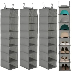 3-Tier Hanging Shoe Organizer for Closet, Space Saver, 8-Shelf Storage Holder with 2 Hooks, No Tools Needed Installation, Space-Saving Shelf for Shoes, Purses, Scarves, Accessories (3 Pack)