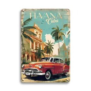 Vintage Aluminum Sign Cuba Havana Car Pattern Wall Art Decor for Home Farmhouse Wall Decor Housewarming Gift Home Decor Supplies