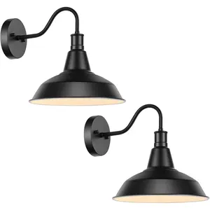 Industial Outdoor Gooseneck Wall Sconces Set of 2,  Wall Mount Light Exterior Wall Lighting Fixture Black Farmhouse Barn Light for Porch, Entryway, Garage