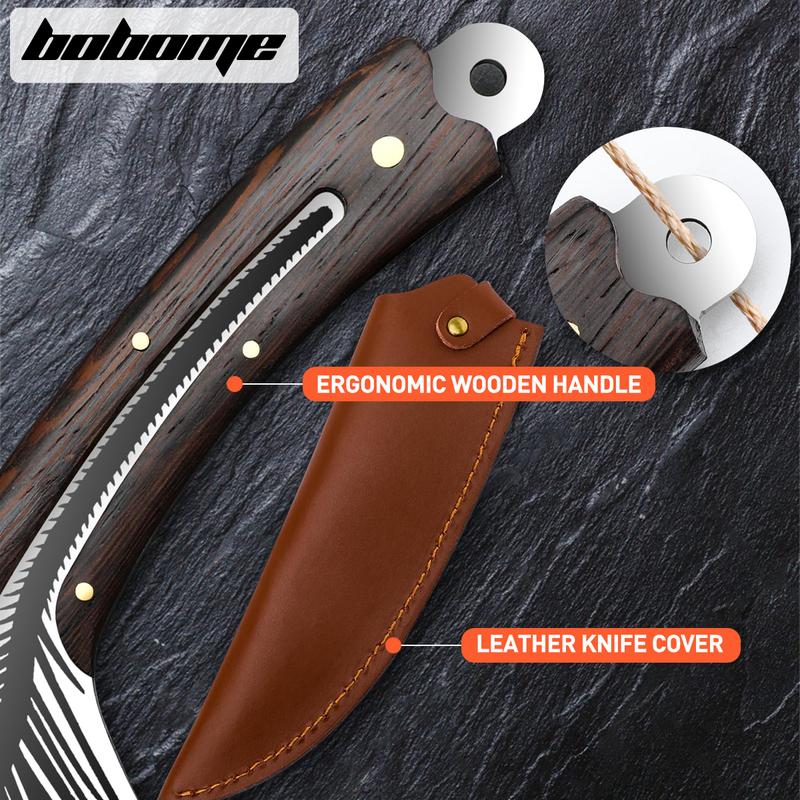 Japan Knife Feather Knife Hand Forged Viking Knife,Boning knife for Meat Cutting Japanese Chef Knives with Sheath,High Carbon Steel 8.3 Inches Blade Length - Wooden