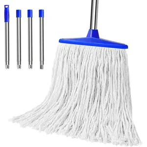 Indoor Cotton Mops for Floor Cleaning - Indoor Cleaning Mop for Wood Floors, Tile, Hardwood Floor, 52" Adjustable Stainless Steel Handle Mops to Clean Living Room, Kitchen,Bathroom. (White Blue)