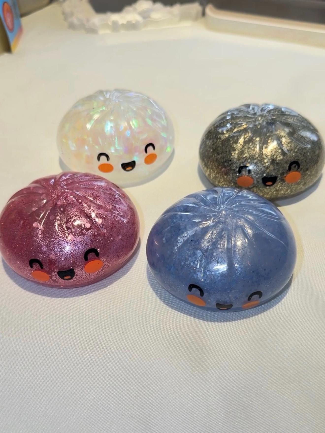 Holographic Glitter Dumpling Squishy, Slow Rising ASMR Stress Relief Fidget Toy Holographic, Blue, Pink, Silver Gray
