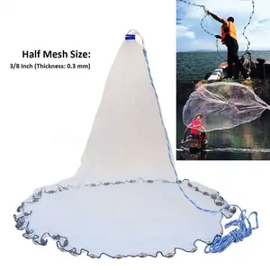 Finefish Multifilament Line Cast Net USA Catch Fishing Net Small Mesh Water Hunting Hand Throw Network 3/8 Inch Mesh 0.3 mm Thickness