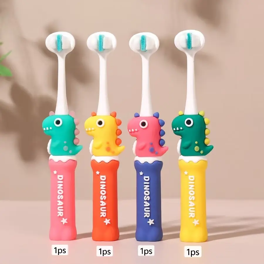 Cartoon Dinosaur Kids Toothbrush Set, Soft Bristles Gentle on Gums, Independent Storage More Hygienic, Three-Sided Brush Head Clean Deeper