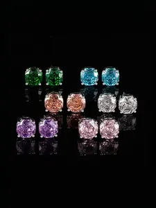 "Purple Diamond Eyes" octagonal rose-cut purple stud earrings, set with blue sapphires and high-carat carbon diamonds for a sunset effect. These are perfect for daily wear, various social gatherings, and autumn styles. New arrivals. High Quality Earrings