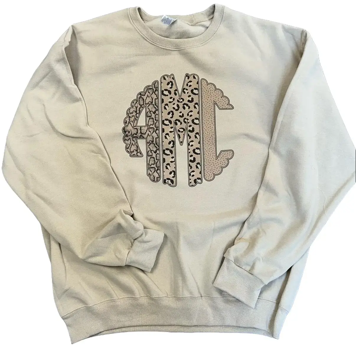 Neutral Colored Animal Print Monogram Sweatshirt