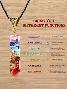 Seven Chakra Energy Crystal Necklace, Multi-Gemstone Pendant, Rainbow Crystal Yoga Meditation Jewelry, Unique Crystals, Resin Necklace for Women & Men