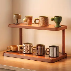 Wooden desktop cup holder - a space saving coffee cup, tea cup, and office supplies storage rack with simple assembly and minimalist design. It is a durable multifunctional desktop organizer, elegant wooden em Office Desk Accessories