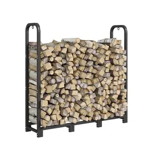 4ft Heavy Duty Firewood Rack Stand - Matte Black Steel Log Holder & Adjustable Lumber Storage Organizer for Indoor Fireplace & Outdoor Fire Pit, Weatherproof Wood Pile Stacker