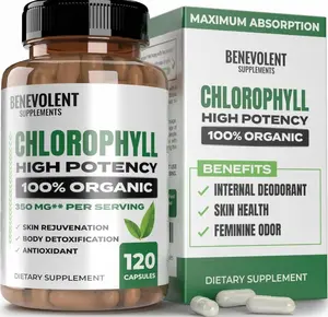 Benevolent Chlorophyll Capsules 350mg - 100% Natural + Ultra Chlorophyll 20x Potency Concentration for Energy Boost, Immune Support, Internal Deodorant, Skin Health, Non-GMO, 120 Capsules