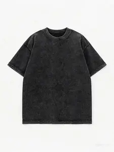 Men's Summer American Style Washed Short Sleeve Charcoal Vintage Loose Fit Sports T-Shirt, Casual Fashion Tee for Daily Wear