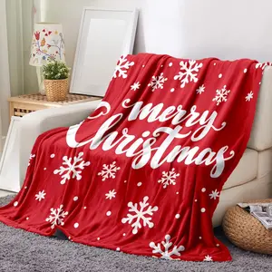 Snowflake Print Blanket Christmas Theme Flannel Soft Warm Throw for Couch Sofa Office Merry Christmas Pattern