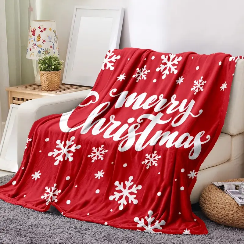 Flannel Throw Blankets - Snowflake Print Christmas Theme Soft Warm Blanket for Couch, Office